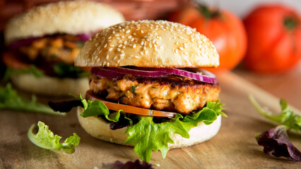 Sea food Burger with Salmon.