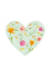 Floral heart with daisy and roses