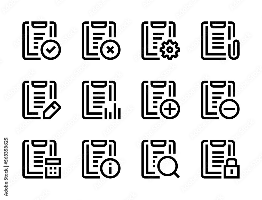 Poster clipboard, notepad and task board line vector icons. checklist and service document editable stroke 