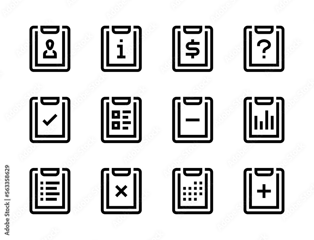 Poster clipboard and task board line vector icons. checklist and service document editable stroke outline i