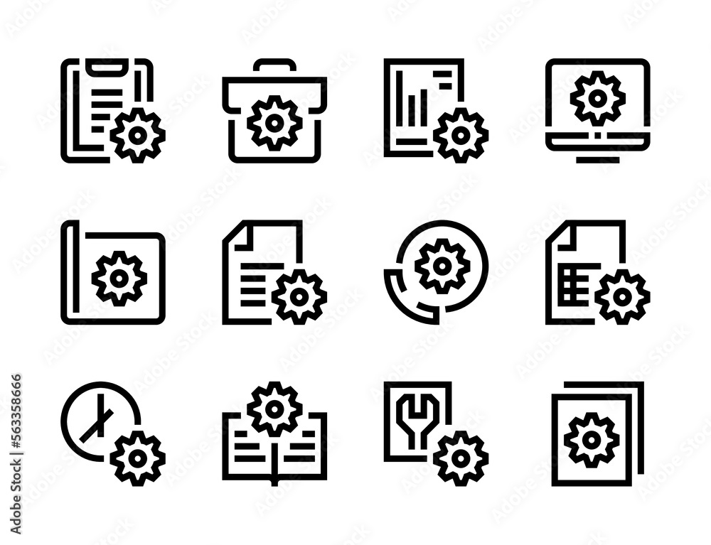 Poster engineering and maintenance line vector icons. settings and technical preferences editable stroke ou
