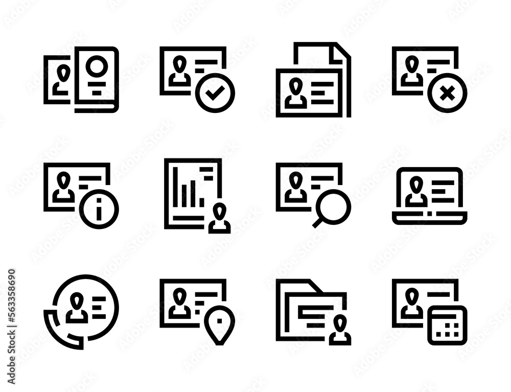 Poster personal data and identification line vector icons. id and person's identity document editable strok