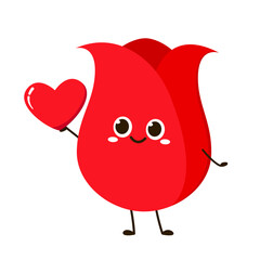 Rose flower character.Vector flat style illustration icon design. Kawaii cartoon character. Isolated on white background. Rose flower cartoon in Valentine's day.