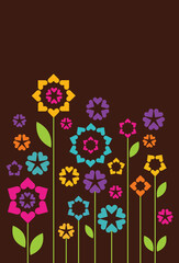 Bright colorful decorative flowers on the dark background. Vector illustration.