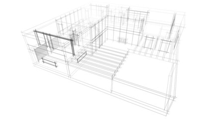 Modern house sketch architectural 3d illustration