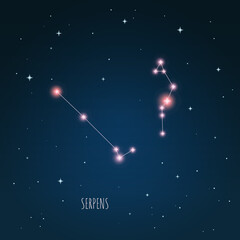 Constellation scheme in starry sky. Open space. Vector illustration Serpens constellation through a telescope © iryna
