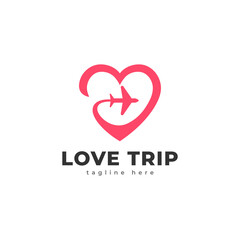 Love trip logo template. Love travel suitcase logo design. Romantic trip logo. Vector illustration