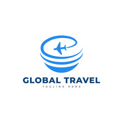 Global travel logo template. Globe travel logo design. Trip logo. Vector illustration
