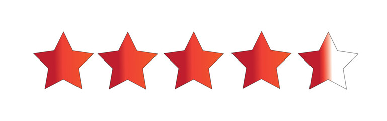 five star rating emblem on white background. Vector illustration of red rating stars