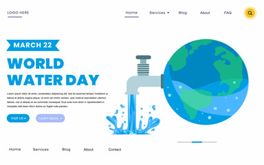 World water day landing page for website and responsive mobile website Every Drop Matters. Saving water