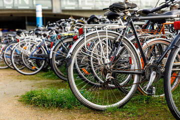 Fototapeta na wymiar Many bicycles on the parking.