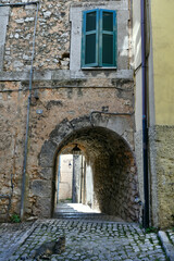 A narrow street in the historic center of Priverno, an old village in Lazio, not far from Rome, Italy.