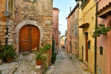 A narrow street in the historic center of Priverno, an old village in Lazio, not far from Rome,...