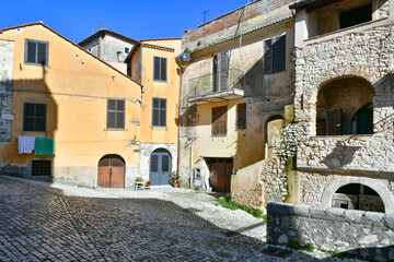 Fototapeta na wymiar Old houses in the historic center of Priverno, an old village in Lazio, not far from Rome, Italy.