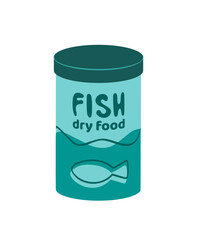 Fish dry food. Jar of fish dry food. Flat, cartoon, vector