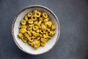 olives cut slices circles healthy meal olive food snack on the table copy space food background rustic top view