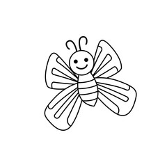 Jolly butterfly. Coloring page. Black and white butterfly. Vector