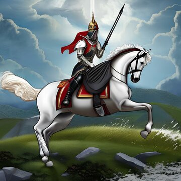 Knight In Shining Armour On A White Horse