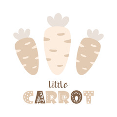 cartoon illustration with cute carrots, print for kids