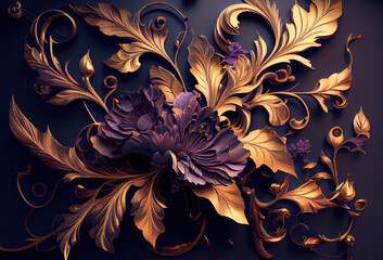 Generative AI: beautiful fantasy vintage wallpaper botanical flower