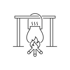 Camping pot over a bonfire icon design. cooking on a camp fire icon. isolated on white background. vector illustration