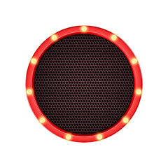 Red circular panel with lamps