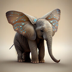 Generative AI: cute baby fantasy elephant with big butterfly ears