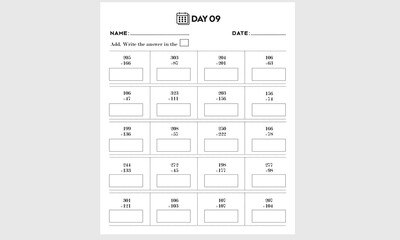 Add math worksheet for kids, Kindergarten printable activity, and homework pages