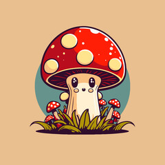 Mushroom icon. Vector illustration of a fly agaric logo mascot