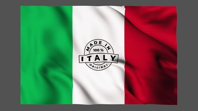 Flag of Italy with the made in italy logo isolated by the alpha channel.Made in Italy is a merchandise mark indicating that a product is all planned, manufactured and packed in Italy.Italian Flag