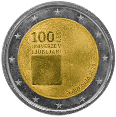 National side of two euro coin 100 let Univerza v Ljubljani issued by Slovenia 2019