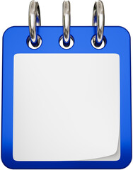 3D Model of Blue Three Ringed Notepad, Blank White Sticky Note Pages with Upturned Bottom Corner, Place for Your Text or Graphics