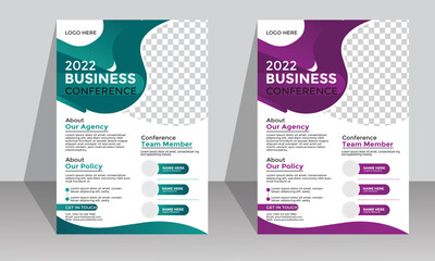 
Corporate business flyer template design set with blue-green, violet and white color 