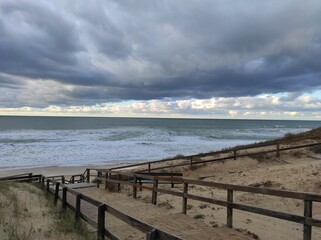 Plage des landes au coucher du soleil, Cap de l'Homy, France