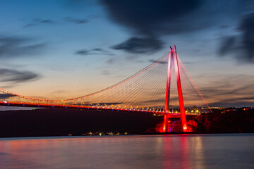 Obraz premium Yavuz Sultan Selim Bridge in Istanbul, Turkey. 3rd bridge of Istanbul Bosphorus with blue sky. Sunset view..