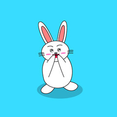 Cute White Rabbit standing shy covering mouth illustration