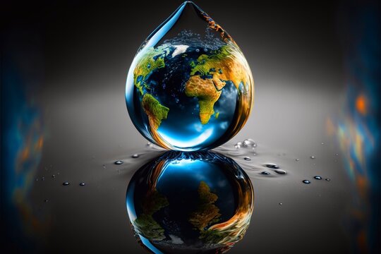 earth in water drop, earth day, conservation, generative ai