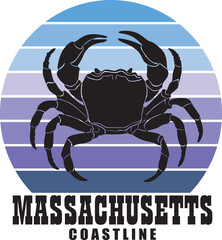 tshirt massachusetts coastline with crab relaxing colors