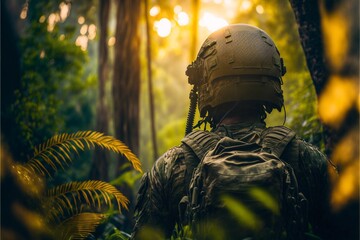 infantry soldier camouflage forest military army, Generative AI