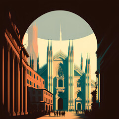 Fototapeta premium Illustration of cathedral milan Italy Duomo. Generative AI.
