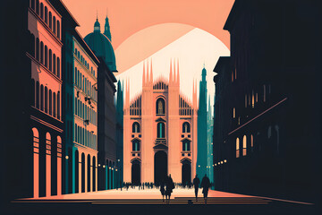 Obraz premium Illustration of cathedral milan Italy Duomo. Generative AI.