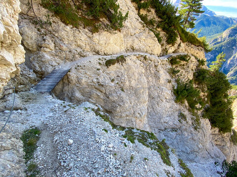 Magnificent panoramic view on the Rienz valley in the Dolomite Alps