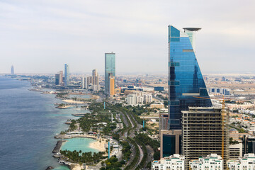 Top view Jeddah city beach Saudi Arabia - Red Sea corniche View , Waterfront
 - obrazy, fototapety, plakaty
