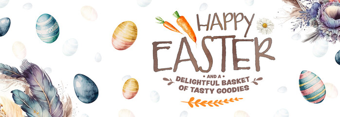 Beautiful Watercolor Easter Eggs with Flowers Illustration. Greetings for celebration.