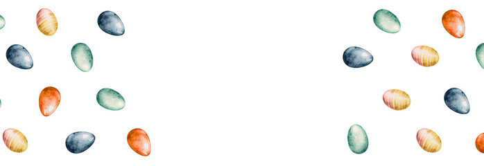 Beautiful Watercolor Easter Eggs Illustration. Greetings for celebration. White Space for Custom Text