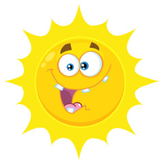 Crazy Yellow Sun Cartoon Emoji Face Character With Expression. Hand Drawn Illustration Isolated On Transparent Background