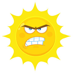 Angry Yellow Sun Cartoon Emoji Face Character With Aggressive Expressions. Hand Drawn Illustration Isolated On Transparent Background