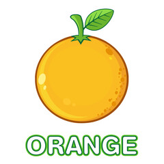 Orange Fresh Fruit With Green Leaf Cartoon Drawing. Hand Drawn Illustration Isolated On Transparent Background