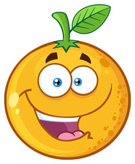 Happy Orange Fruit Cartoon Mascot Character. Hand Drawn Illustration Isolated On Transparent Background