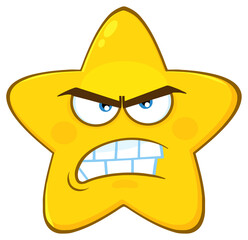 Angry Yellow Star Cartoon Emoji Face Character With Aggressive Expressions. Hand Drawn Illustration Isolated On Transparent Background